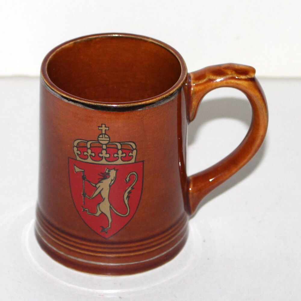 Vintage Norway coffee tea Mug brown ceramic shield coat of arms Lion